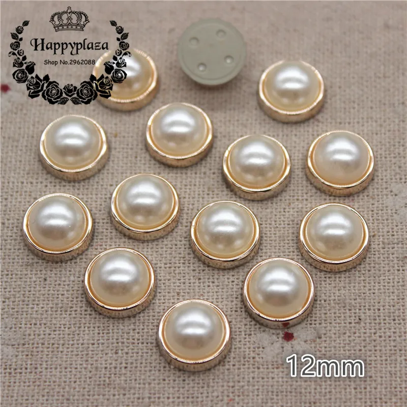 

50pcs 12mm Golden Circle Pearl Plastic Flat back Button Decoration Sewing Craft Scrapbook Accessories