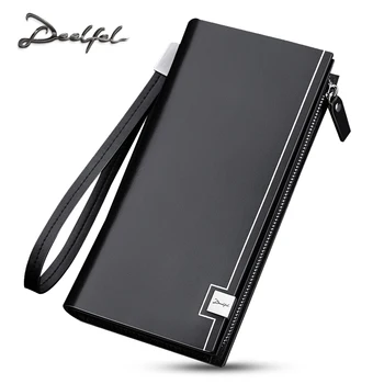 

DEELFEL Genuine Leather Men Wallets Long Cluth Male Zipper Purse Wallets for Credit Cards Wallet For Iphone Carteira Masculina