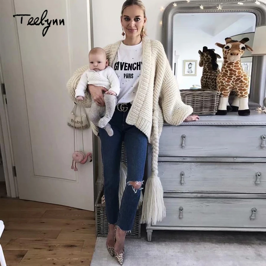 TEELYNN Boho свитер для женщин новая зимняя одежда с длинным рукавом плотный кардиган теплая куртка специальный пояс трикотажные свитера бренд верхняя одежда