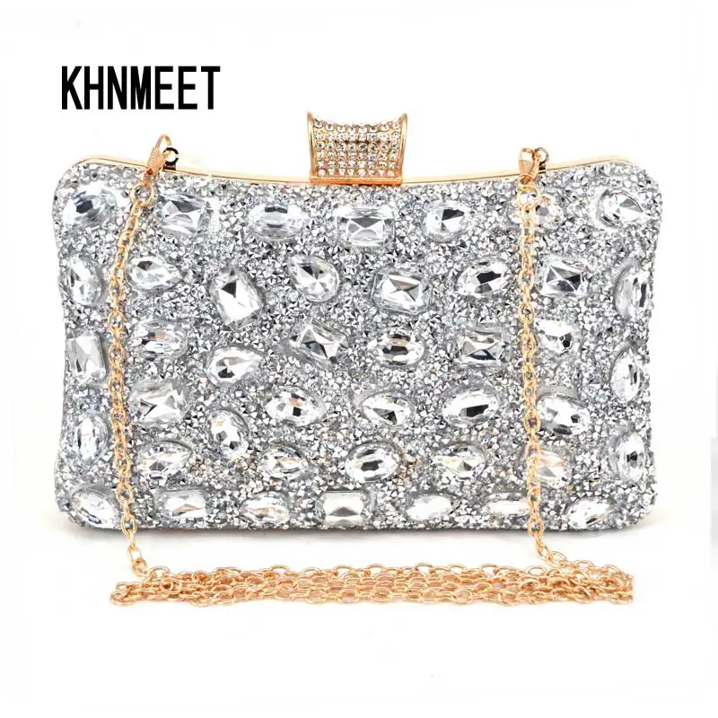 Fashion Cheap Shine Stone Evening Bag Wedding Soiree Bridal Silver