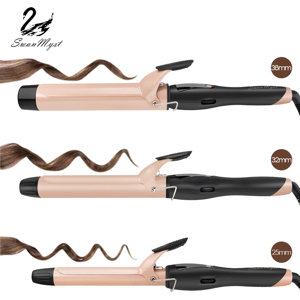 Comprar Plancha rizadora swimyst, 25 32mm 38 Ceramic turmaline Barrel rizador de pelo, varita rizadora de pelo con guante y Clip resistente al calor