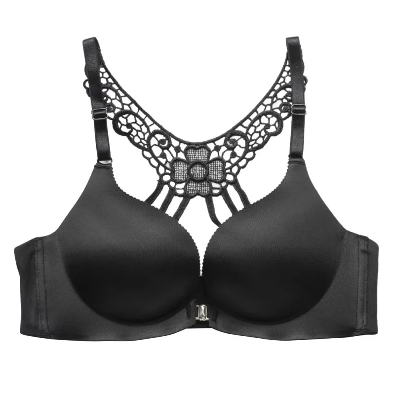 Gather Adjustable Seamless Bra Women Sexy Hollow Out Lace Bralette Push ...