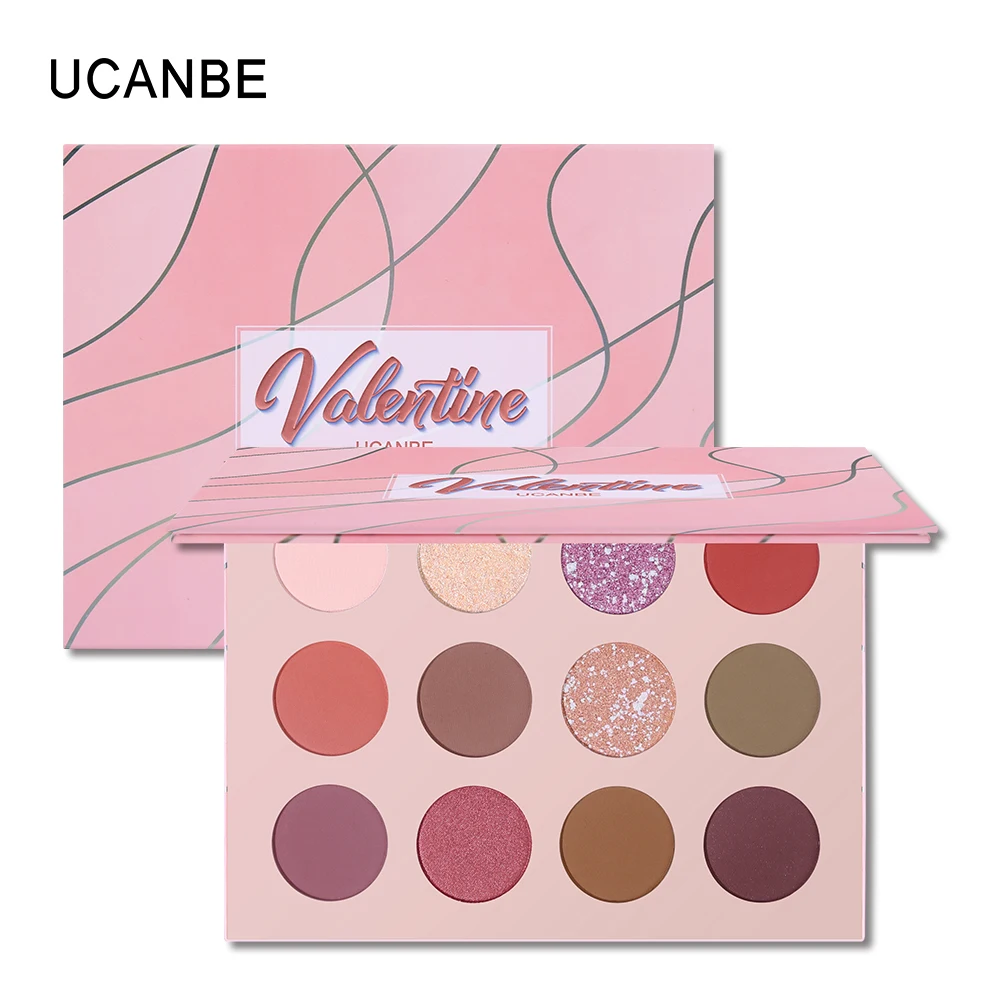 UCANBE Valentine Nude Eyeshadow Palette Makeup 12 Colors Matte Shimmer Glitter Waterproof Pressed Pearlescent Eye Shadow Powder