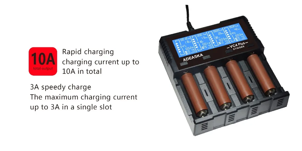 ADEASKA VC4 плюс ЖК-дисплей USB Быстрое интеллектуальное зарядное устройство для Li-ion/IMR/LiFePO4/Ni-MH 18650/26650 батарея PK VP4 PLUS