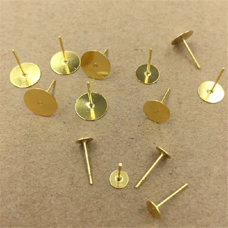 

SEA MEW 5mm 6mm 8mm 10mm 12mm Copper Gold-color Flat Stud Earrings Base Setting DIY Jewelry Accessories For Women
