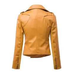 2017, Новая мода весна Для женщин бренд из искусственной мягкой Кожаные Куртки из искусственной кожи черного, желтого цвета Застёжки-молнии с
