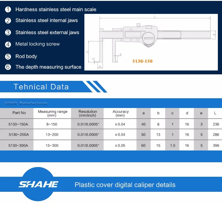 Shahe внутренний цифровой 15-300 мм цифровой Внутренний штангенциркуль для измерения пазов с ножевым краем цифровой штангенциркуль Электронный штангенциркуль