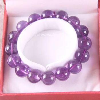 

Free Shipping Fine Jewelry Stretch Purple 12MM Round Beads 100% Natural AA Purple Crystal Bracelet 8" with Box 1Pcs J017