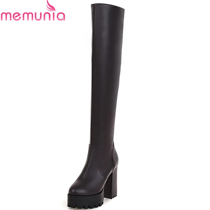 

MEMUNIA 2018 big size 33-43 round toe autumn winter thigh high boots slip on elegant platform boots sexy Super heel shoes woman