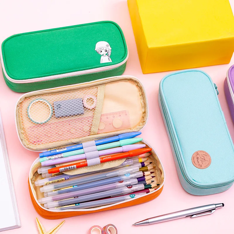 

Korean Cartoon pencil bag Simple Large Capacity multi-function Zipper Stationery bag Students Pencil case Pen box wholesale