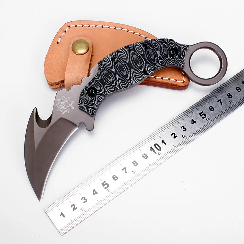 Karambit Ножи фиксированным лезвием выживания лиса Охота Тактический S Micarta кожаная
