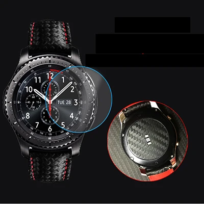 2/набор закаленное стекло с углеродным волокном задняя защитная пленка для samsung gear S3 Classic Frontier Watch задняя пленка - Цвет: 2set-Black