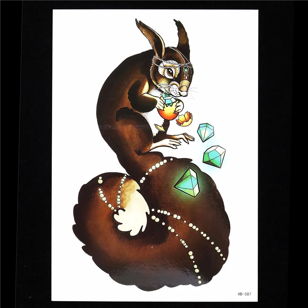 Waterproof Temporary Tattoo 1pc Cute Squirrel Diamond Necklace Jewelry Decal Sticker HB587 Body Arm Art Tattoo for Women Men DIY