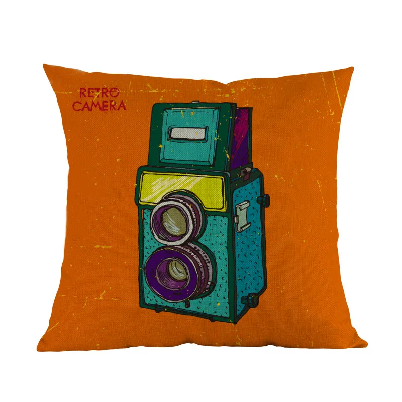 Retro Style Old-fashioned Camera Pillow Case Nostalgic Antique Shop Collector Home Sofa Decoration Cushion Cover