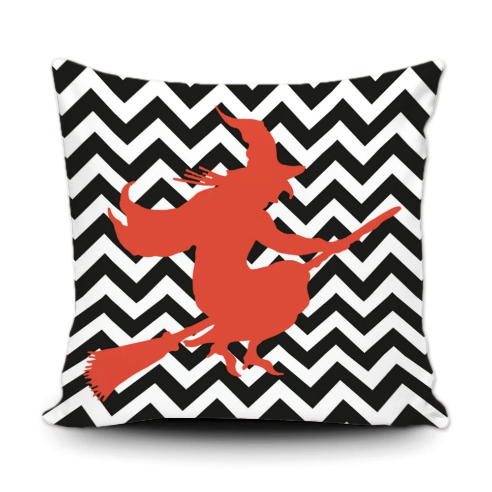 Custom Cute Geometric Cushion Cover Black White Zigzag Stripe Orange Magical Witch Pillowcase Home Sofa Car Custom Cute Geometric Cushion Cover Black White Zigzag Stripe Orange Magical Witch Pillowcase Home Sofa Car