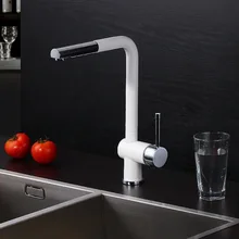 Дизайн выдвижной кухонный кран Латунное одно отверстие раковина краны Термостатический Смеситель белый лак окрашенный facuet