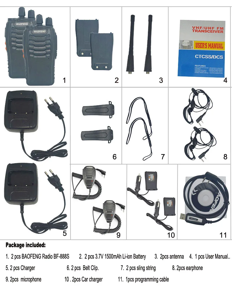 2 шт./компл. baofeng BF-888S иди и болтай Walkie Talkie BF 888S Портативный радио 16CH передатчик трансивера с baofeng микрофон для BF888s - Цвет: Option C