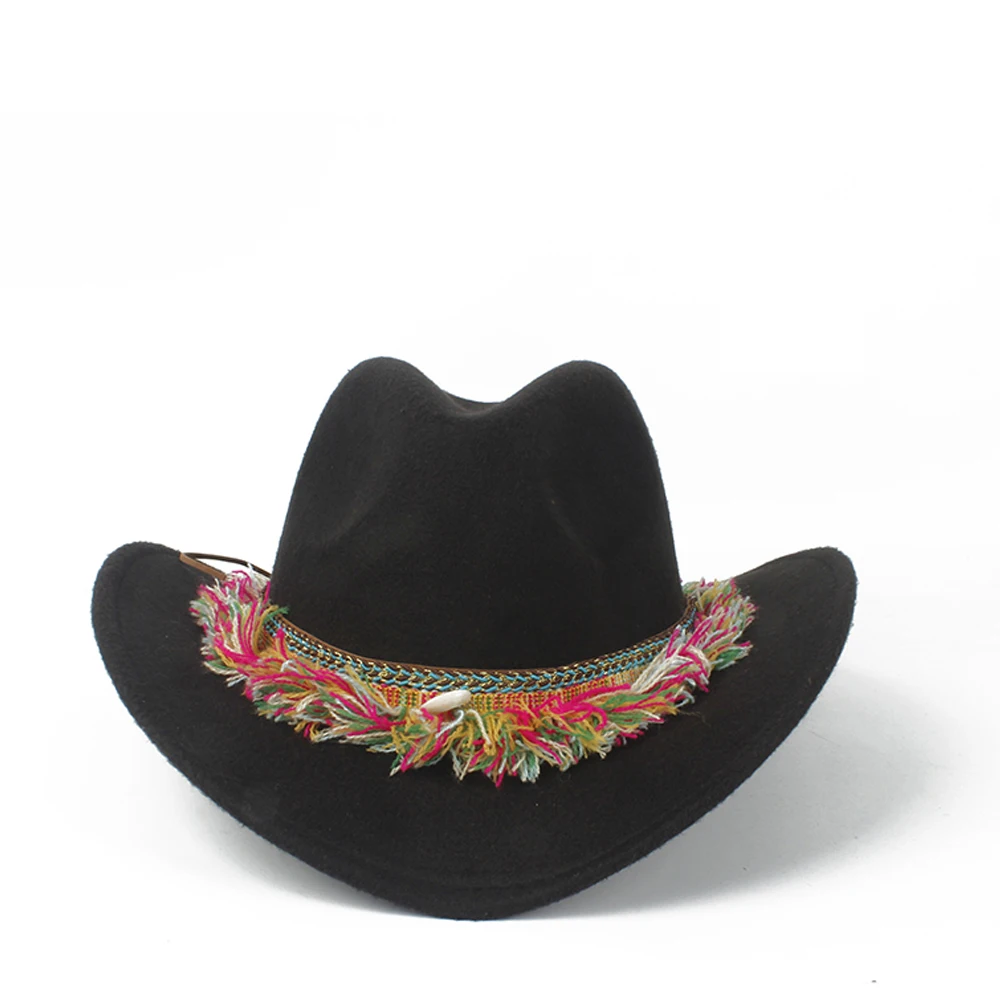 Женская шерстяная ковбойская шляпа Sombrero Hombre Черная кепка с кисточками размер 56 58