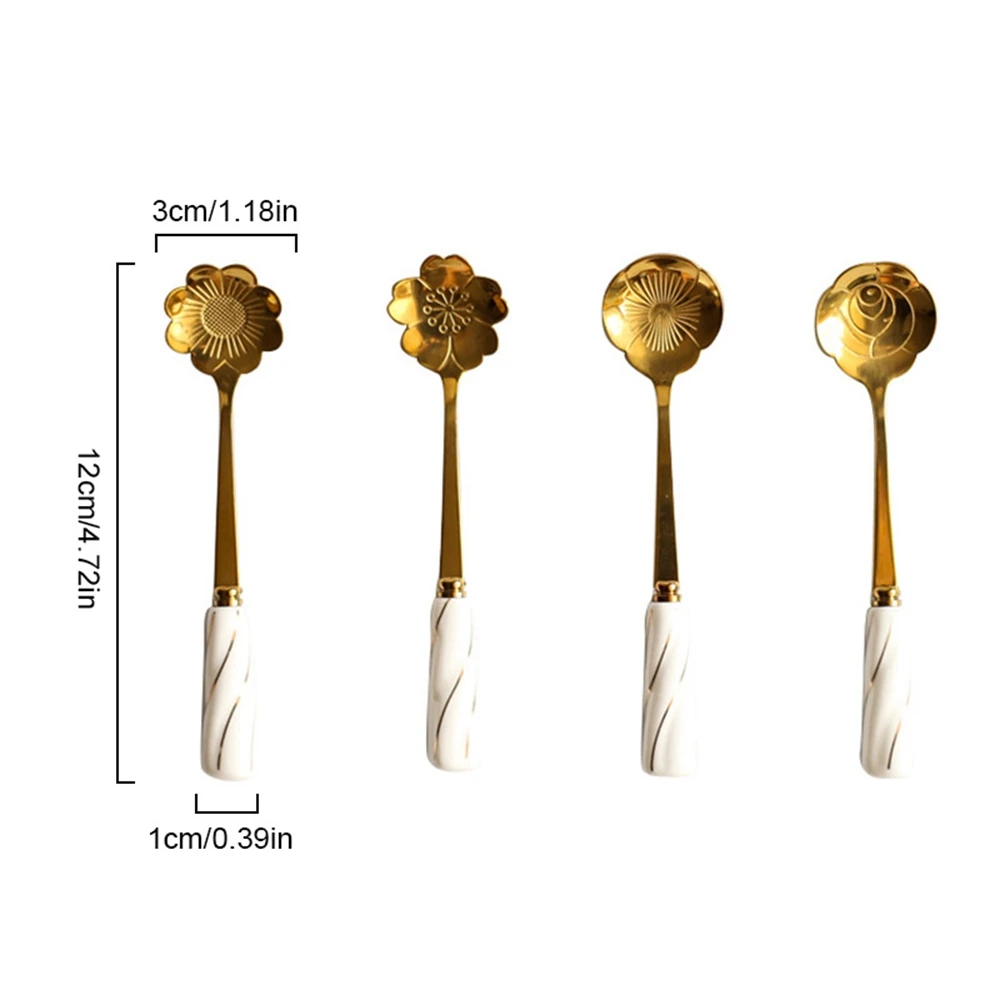 4 шт./компл. кофейная ложка с керамической ручкой из нержавеющей стали в форме цветка чай сахар десерт ложка для перемешивания перемешивание ложка посуда