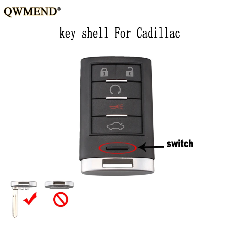 QWMEND 5Buttons Smart Remote Key shell For Cadillac DTS CTS STS XTS 2005 2006 2007 2008 2009 2010 2011 keys With Blade | Автомобили и