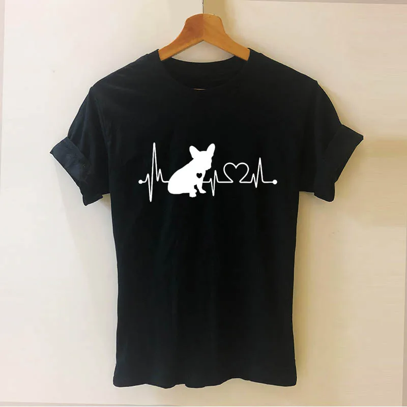 

French Bulldog Heartbeat Lifeline Pet Summer Style Cooler T Shirt Cotton Short Sleeve Funny Woman T-shirt Tees Female Tshirt