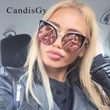 Mujeres Del Ojo de Gato gafas de Sol de Gran Tamaño Half Llantas Espejo Diseñador de la Marca de Moda UV400 Gafas de color de Rosa de la Señora Gafas de Sol Femeninas Pupular
