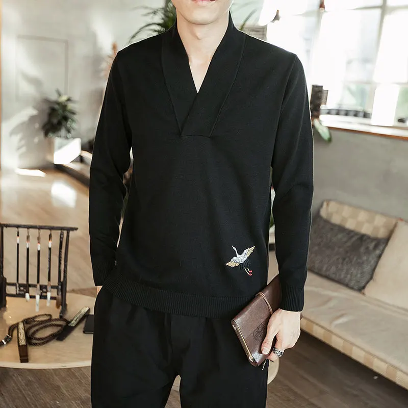 MR-DONOO в китайском стиле мужская одежда с вышивкой большого размера свитер Мужская молодежная рубашка с длинными рукавами QT1018 - Цвет: 7