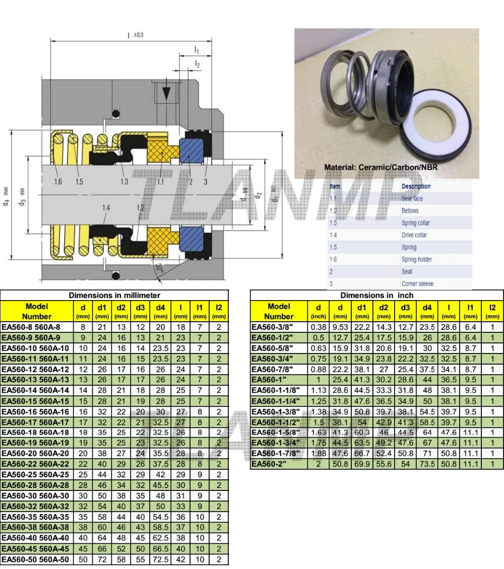 Burgmann Mechanical Seals For pumps EA560 Ceramic-carbon-NBR
