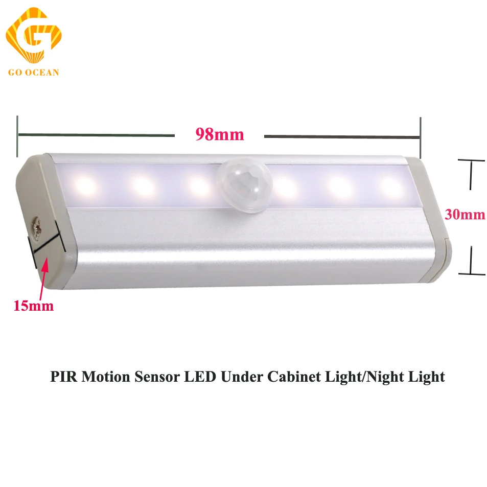 الذهاب المحيط تحت مجلس الوزراء الإضاءة ضوء مصباح ألمنيوم LED 2 * AAA البطارية IR مستشعر حركة بالأشعة تحت الحمراء خزانة مصابيح خزانة أضواء