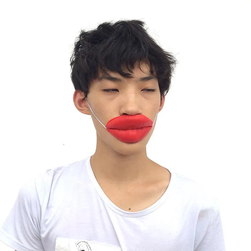 

Sexy Lips Bloated Mouth Props Jokes Sausage Red Lips Thick Mouth Halloween Funny Horror Latex Masks Birthday Party Magic Props