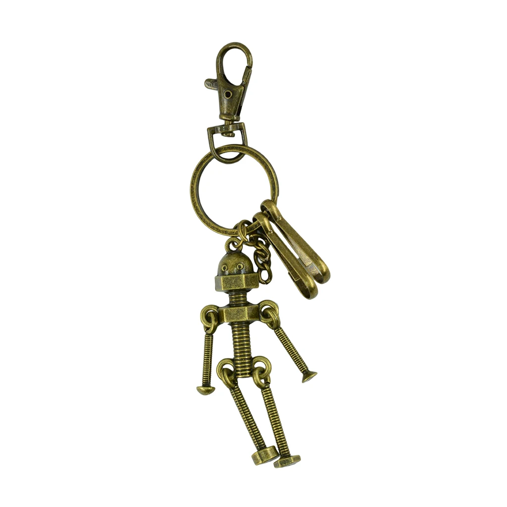Novelty Steampunk Stainless Steel Bronze Lobster Screw Robot Pendant Key Ring Clips Clasp Hook Keychain Funny Jewelry for Men 