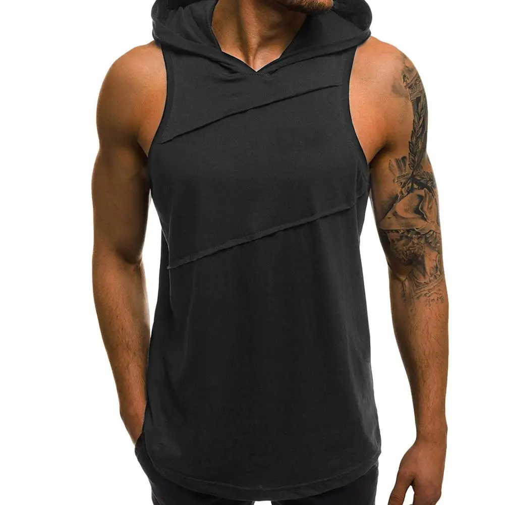 

T Shirt Sports Men Summer Solid Color Sleeveless Hoodies Casual Hooded Vest