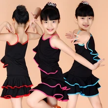 Платье для латинских танцев для девочек, танго платье латино, бальное платье, платье для сальсы, танцевальная юбка для самбы, костюм черного цвета для девочек