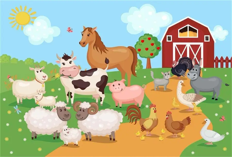 

Rural Farm Birthday Party Animal Portrait Baby Cartoon Photo Backdrops Photography Backgrounds Photocall Photo Studio Vinyl