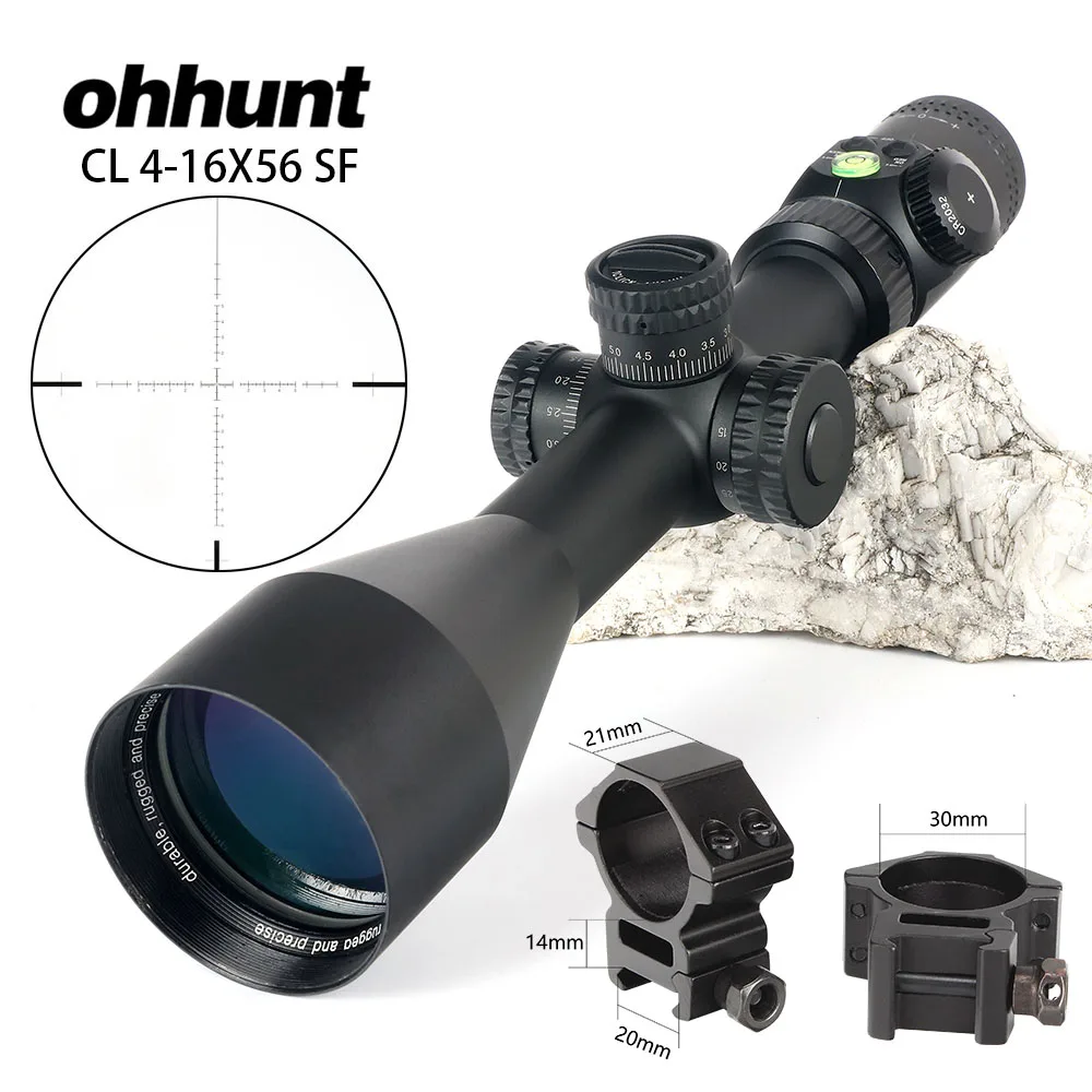 Ohhunt CL 4-16X56 SF охотничий винтовочный оптический прицел стекло травленая сетка боковая параллакса башенки замок Сброс прицел с пузырьковым уровнем - Цвет: with Picatinny Rings