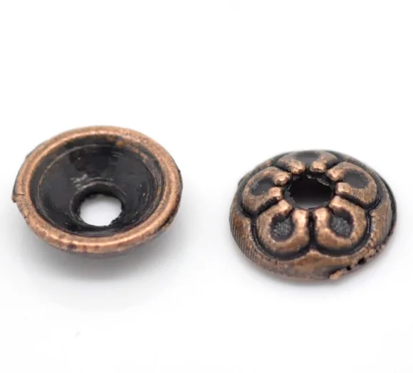 DoreenBeads Бусины Из Цинкового металлического сплава, круглые бусины из античной меди(подходят для бусин 6 мм-8 мм), с цветочным узором, 7 мм(2/"), диаметр, 25 штук