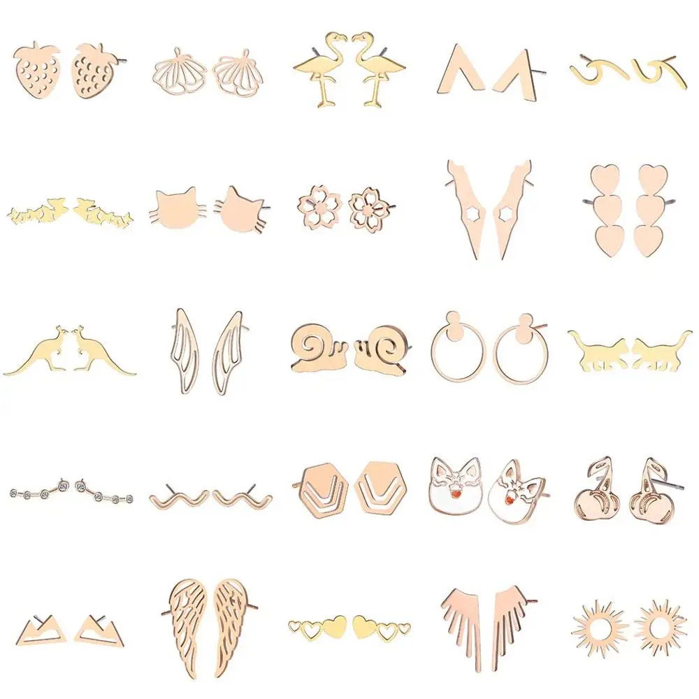 QIAMNI клубника Улитка кошка цветок бусины со стразами Геометрическая волна Сережка-гвоздик в форме бабочки подарок на день рождения рождественские украшения Pendientes