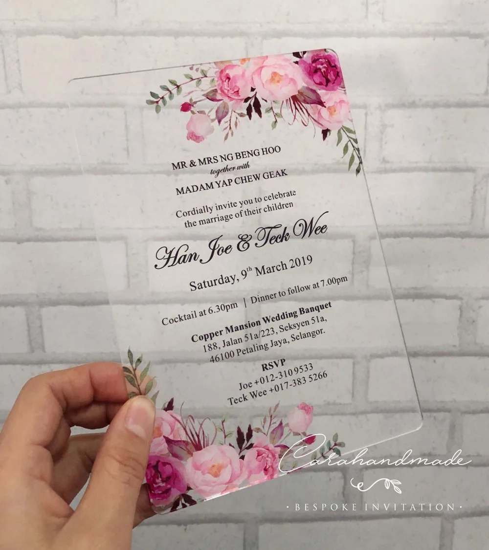 CA0967 Floral SIMPLY CHIC acrylic wedding invitation customized flower with envelope liner - 32953929707
