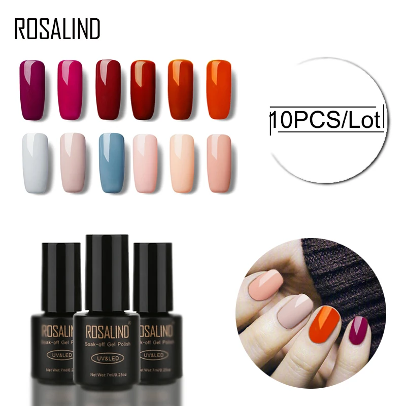 

ROSALIND (10PCS/Lot) 7ML Black Bottle Pure Colors To choose Nail Gel Polish Soak Off Nail Polish Set & Kits Gel Varnish