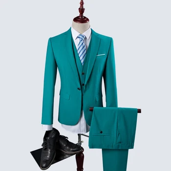 

Men's Fashion Green suits Formal Business Dress Suits Slim Fit Men Blazers 3 pieces suits Wedding Groom Prom Party Tuxedos