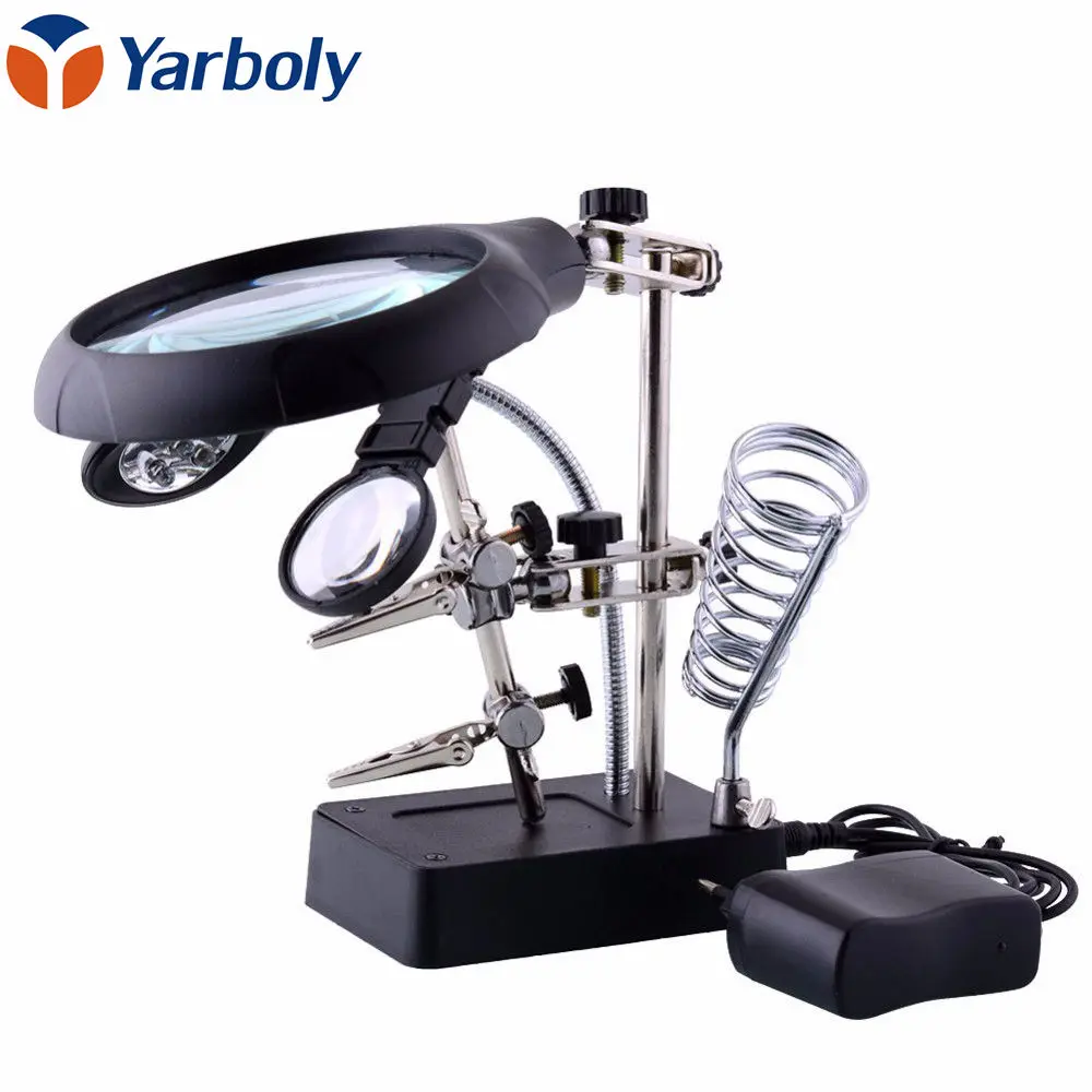 

2.5X 7.5X 10X LED Light Magnifier & Desk Lamp Helping Hand Repair Clamp Alligator Auxiliary Clip Stand Desktop Magnifying Tool
