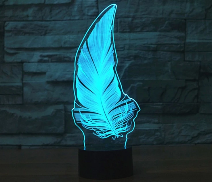 [Seven Neon] Бесплатная доставка акриловая настольная лампа в форме пера 7 цветов 3D