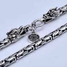 Real Pure 925 Sterling Silver Necklace Men Double Dragon Heads Vintage Handmade Clavicular Chain Necklace Male Fine Jewelry