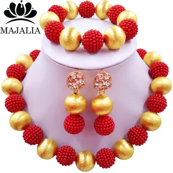 

Majalia Classic Nigeria Wedding African Pearl Jewelry Set Red Crystal Plastic Pearl Necklace Bride Jewelry Sets 1CL008
