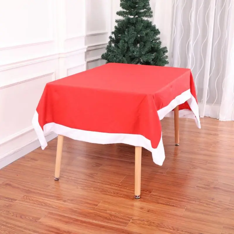 New Year Tablecloth Decoration Solid Color Long Red Christmas Tablecloth Christmas Supplies Cloth