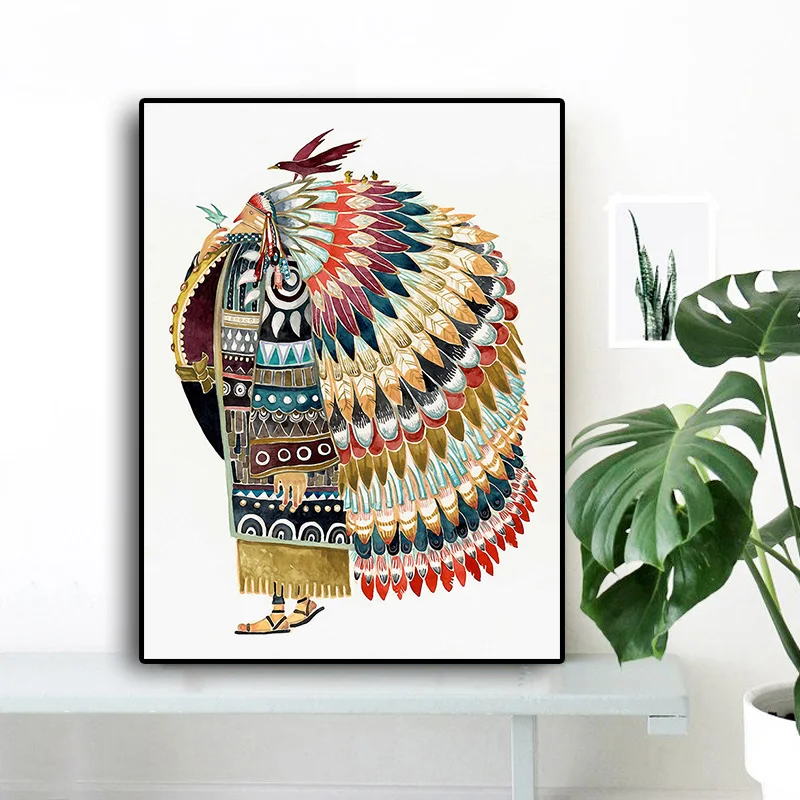 

Watercolor Indian with Feathered Bird Native Posters and Prints Scandinavian Nursery Baby Nordic Style Kids Decoration