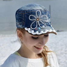 Ковбойская шляпа Кепки Flat Top Hat Кружево горный хрусталь цветок с капюшоном Мода прилив Кепки шапочка