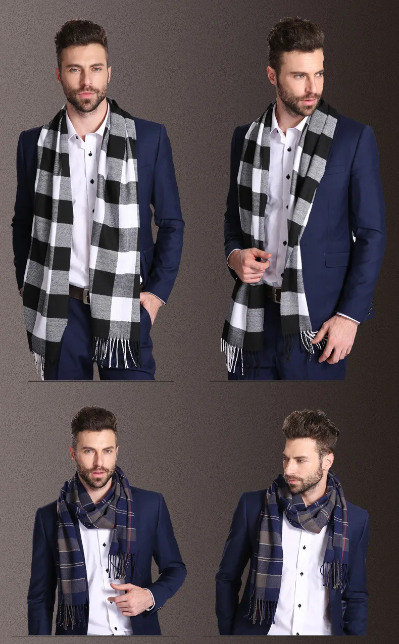 2021 New Europe Fashion Shawl Scarves Men Winter Warm Tartan Designer Scarf Business Sjaal Plaid Cotton Wraps Bufanda Foulard