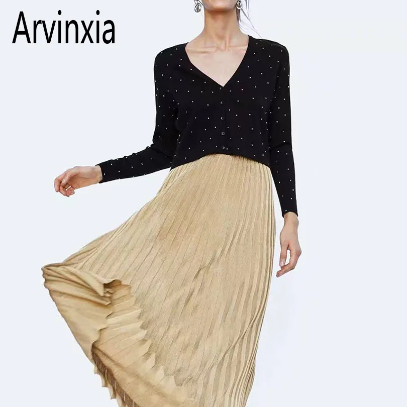 Женские однотонные однобортные свитера Arvinxia ZA с заклепками длинными рукавами