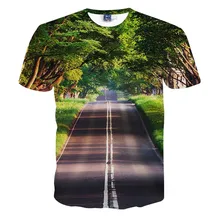 WduwFm Men 3D T Shirts The Street Scenery Print Tops and Tees Man T shirt Hip Hop Summer Clothes Tree Green Tshirts For Holiday